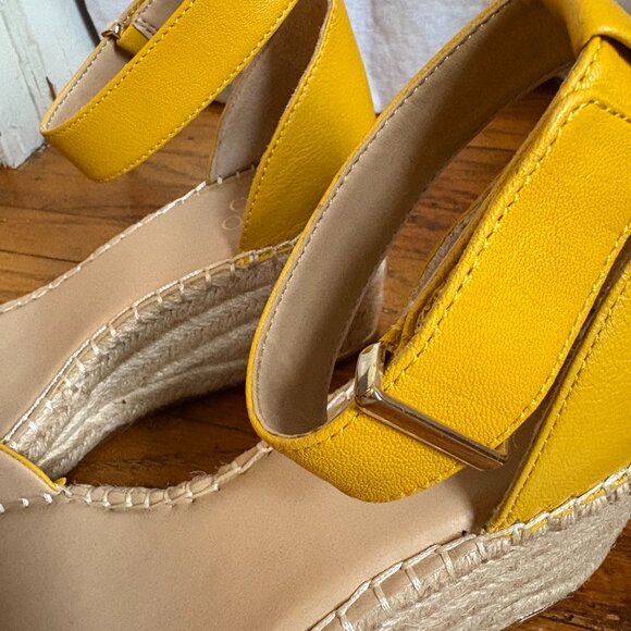 Franco Sarto Like New Yellow Espadrille Wedge Sandals, Gold detail, Size 9 - Picture 8 of 8